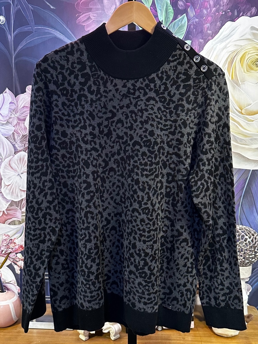 Calvin Klein Large Animal Print Sweater Button Detail Office Siren Dark Academia